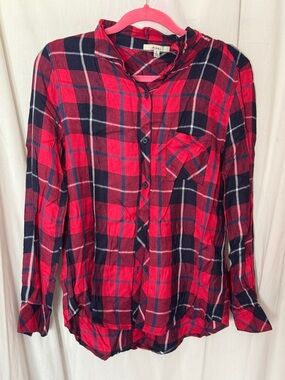 Acemi Red and Navy Plaid Button-Down Shirt